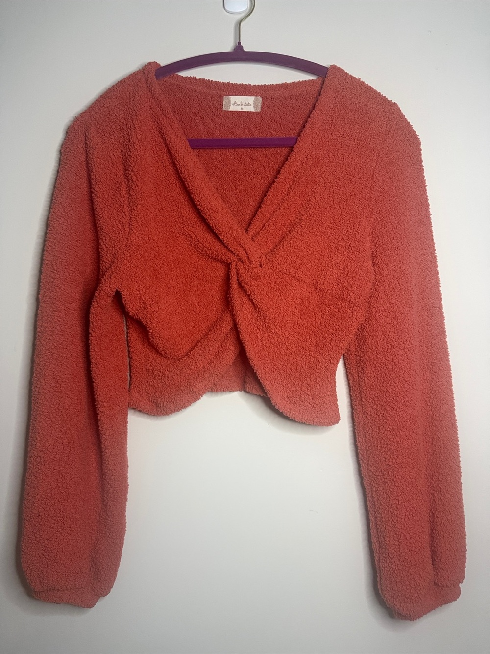 Altar'd State Twisted V-Neck Fuzzy Sweater - Rust